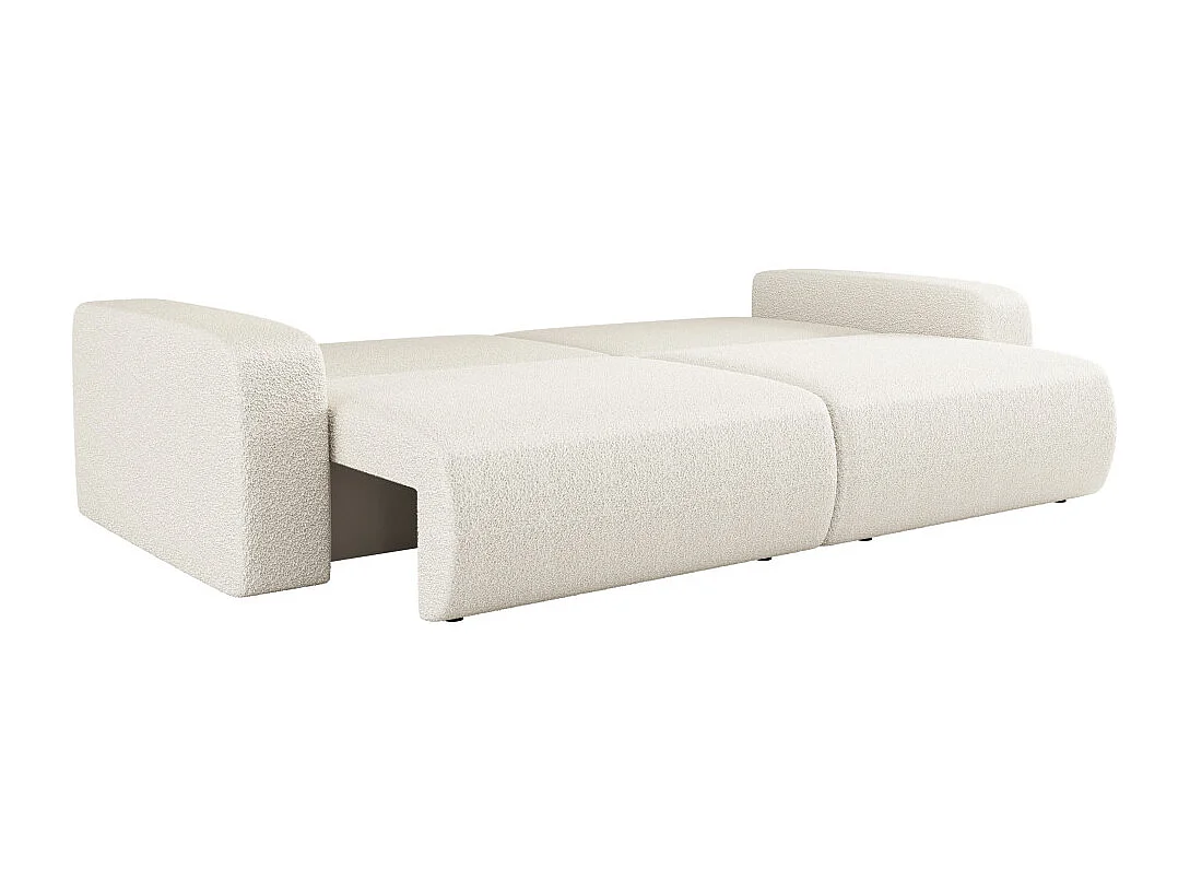 Canapé droit 3 places ALYA convertible en tissu bouclette - Blanc