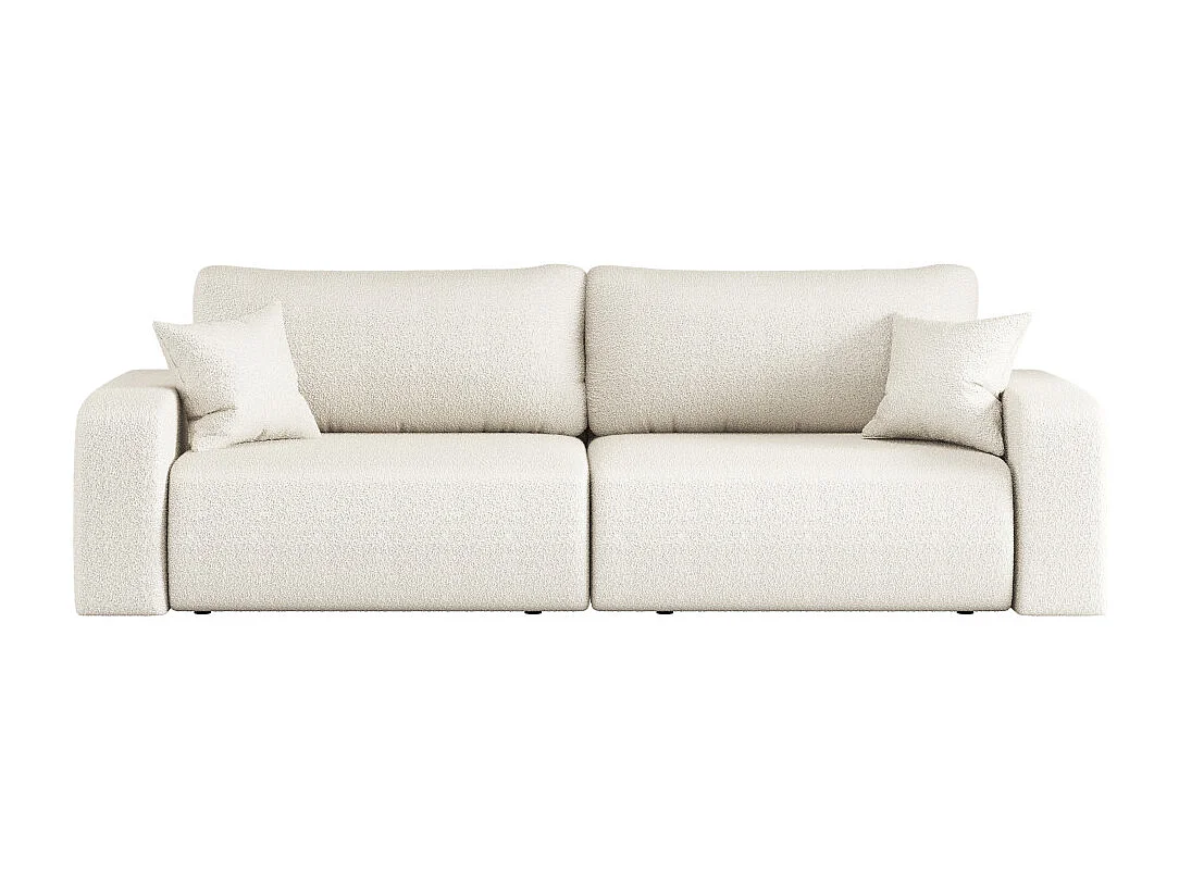 Canapé droit 3 places ALYA convertible en tissu bouclette - Blanc