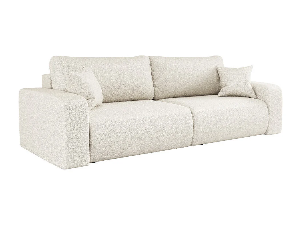 Canapé droit 3 places ALYA convertible en tissu bouclette - Blanc