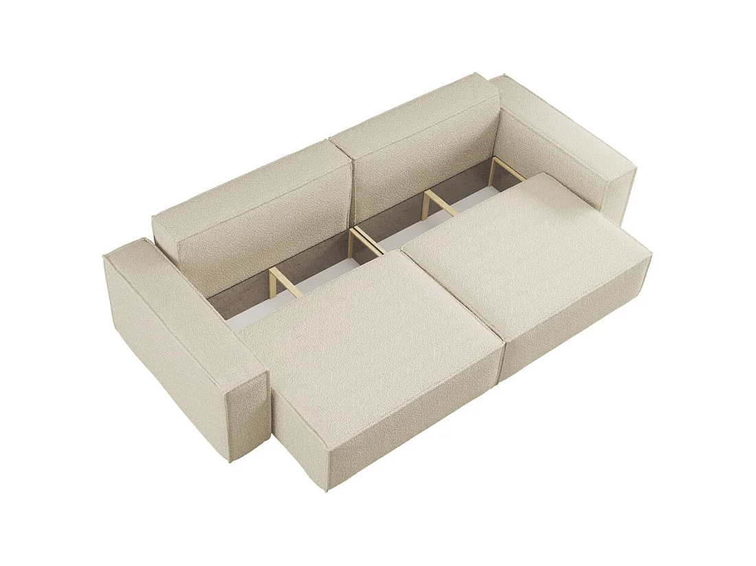 Canapé droit 3 places FARAH convertible en tissu bouclette - Beige