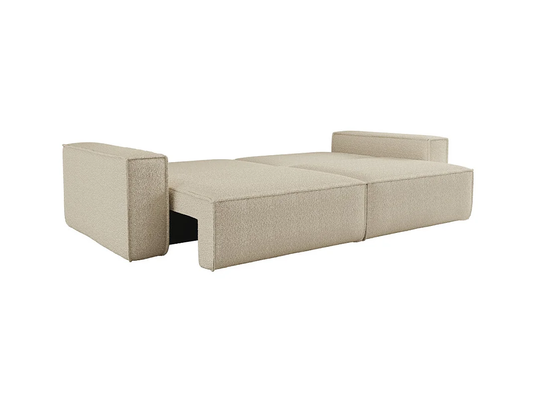 Canapé droit 3 places FARAH convertible en tissu bouclette - Beige