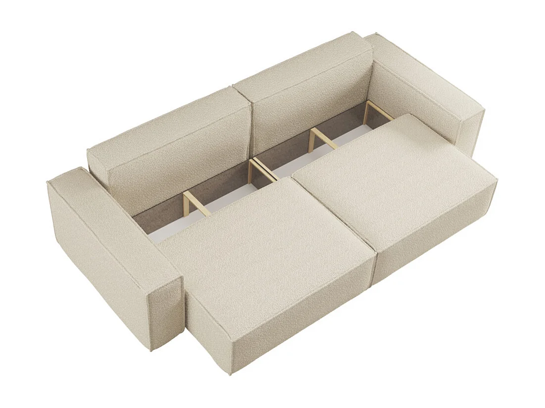 Canapé droit 3 places FARAH convertible en tissu bouclette - Beige