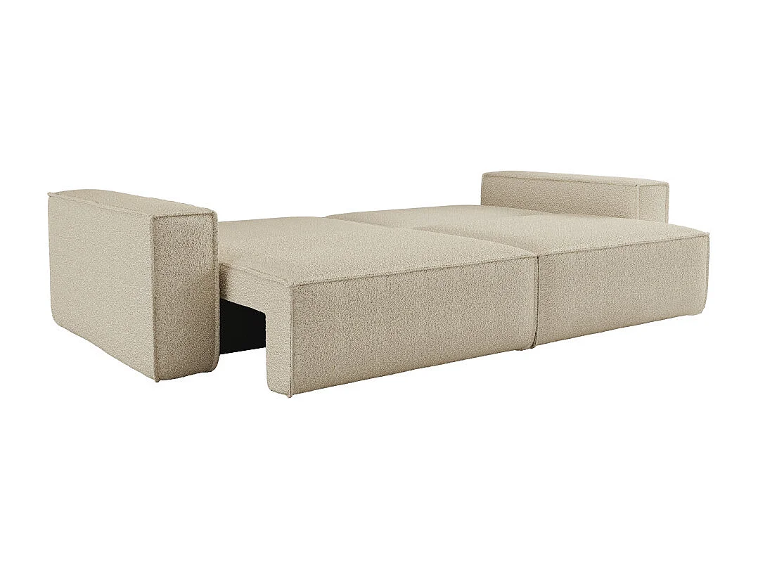 Canapé droit 3 places FARAH convertible en tissu bouclette - Beige