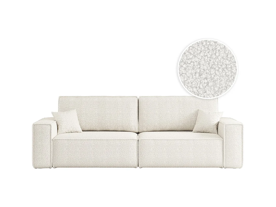 Canapé droit 3 places FARAH convertible en tissu bouclette - Blanc