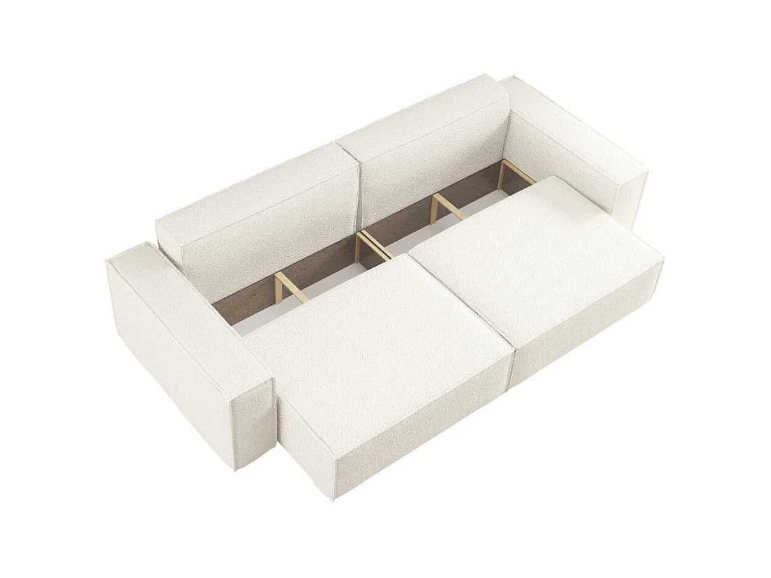 Canapé droit 3 places FARAH convertible en tissu bouclette - Blanc