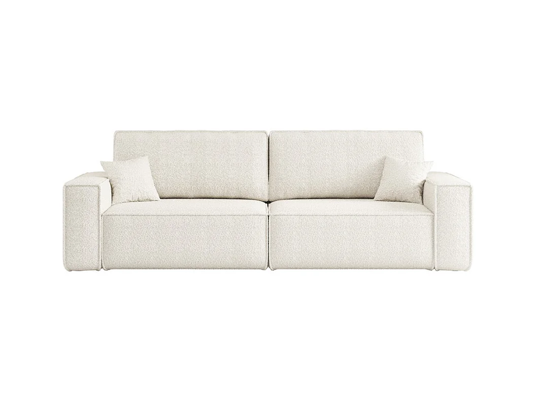 Canapé droit 3 places FARAH convertible en tissu bouclette - Blanc