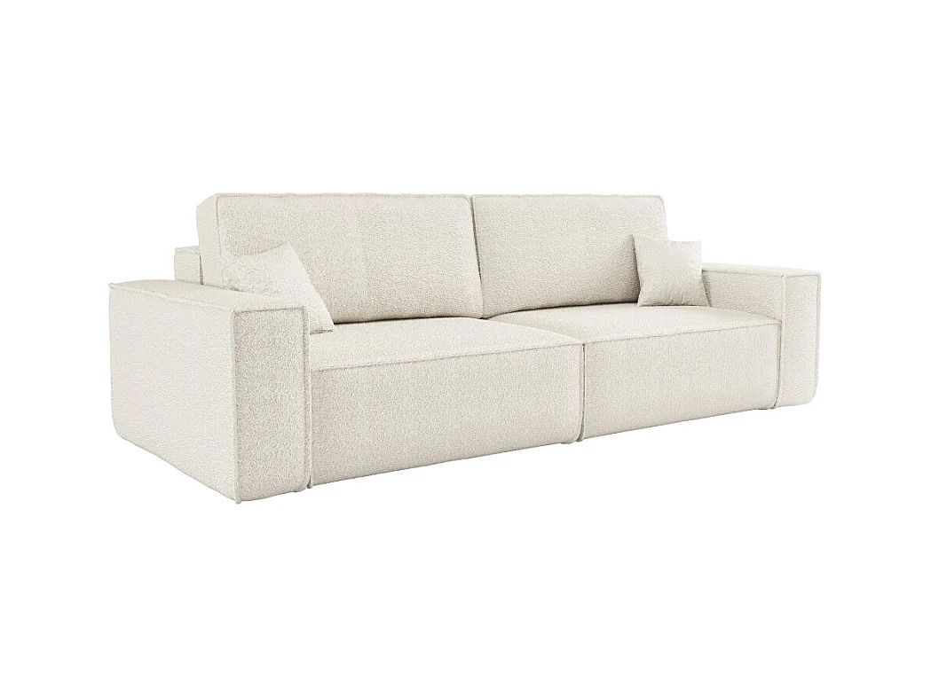 Canapé droit 3 places FARAH convertible en tissu bouclette - Blanc