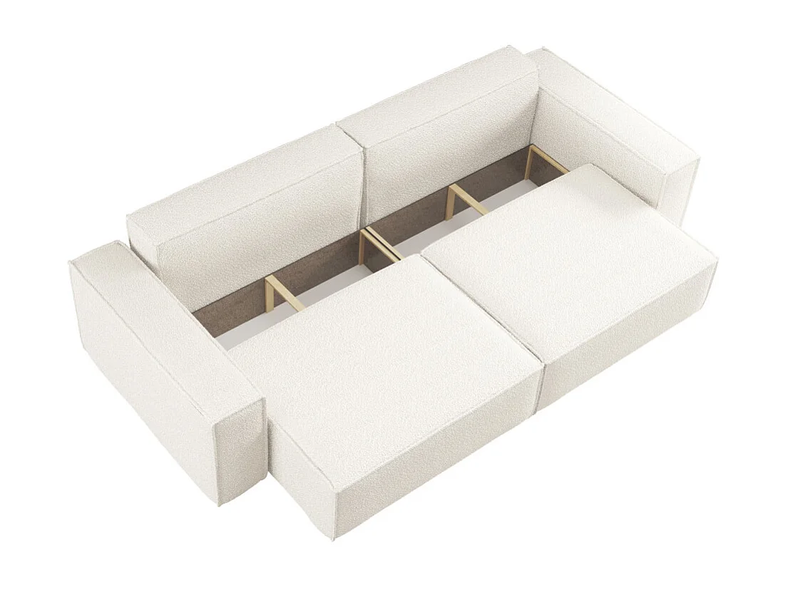 Canapé droit 3 places FARAH convertible en tissu bouclette - Blanc