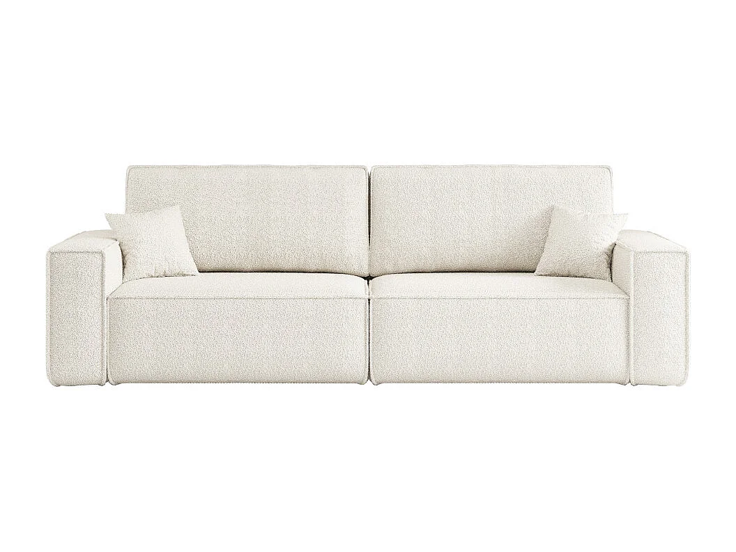 Canapé droit 3 places FARAH convertible en tissu bouclette - Blanc