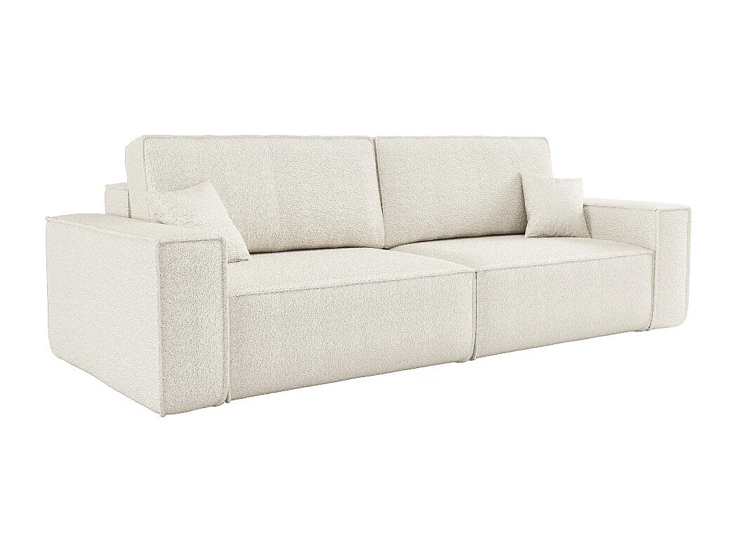 Canapé droit 3 places FARAH convertible en tissu bouclette - Blanc