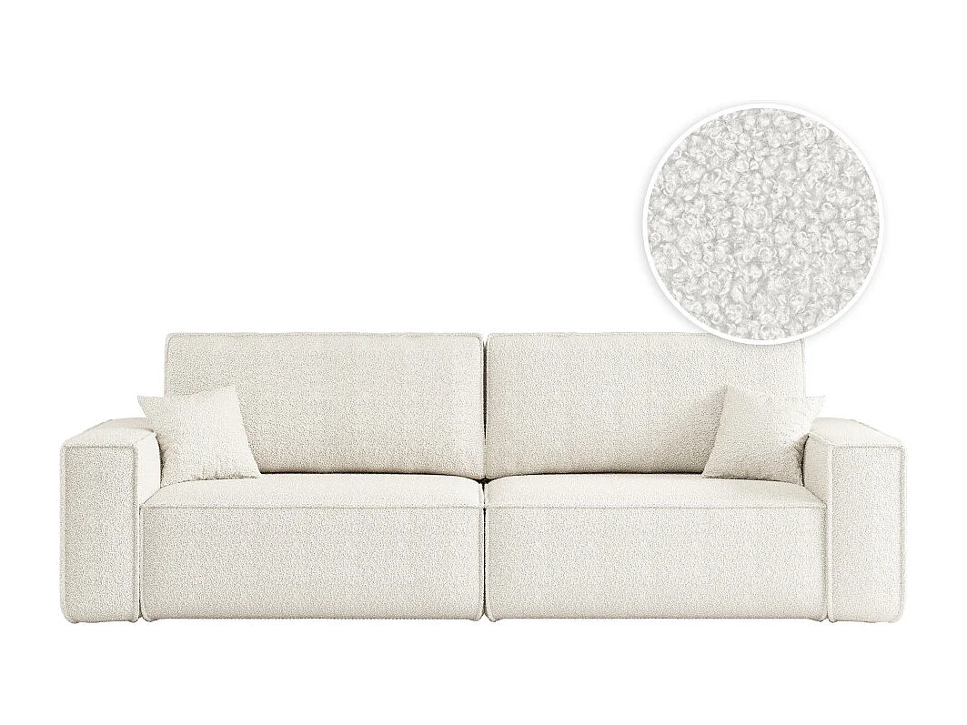 Canapé droit 3 places FARAH convertible en tissu bouclette - Blanc