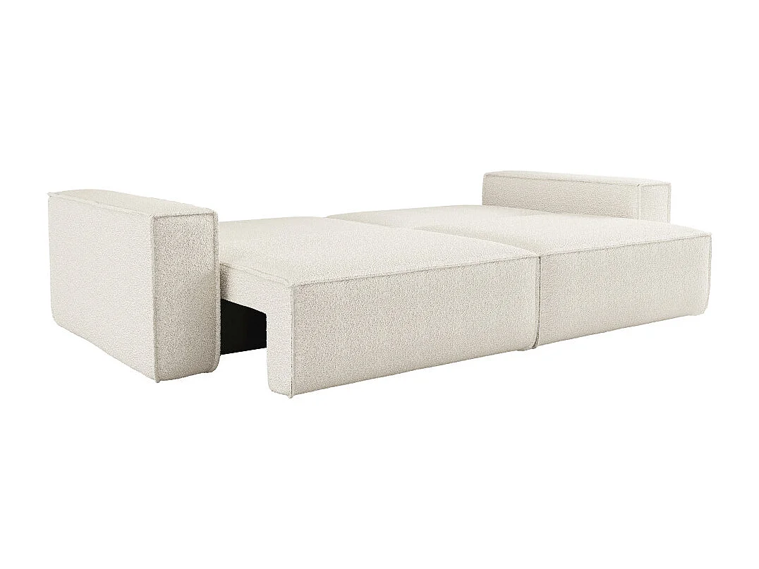 Canapé droit 3 places FARAH convertible en tissu bouclette - Blanc