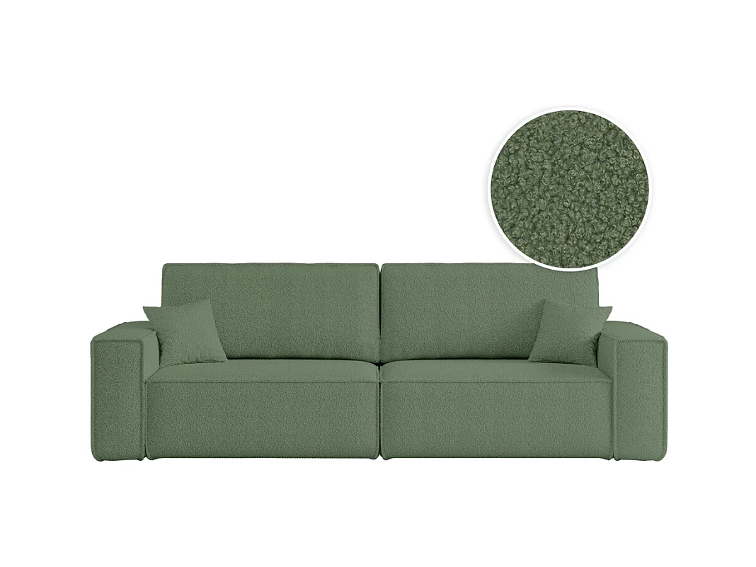 Canapé droit 3 places FARAH convertible en tissu bouclette - Vert