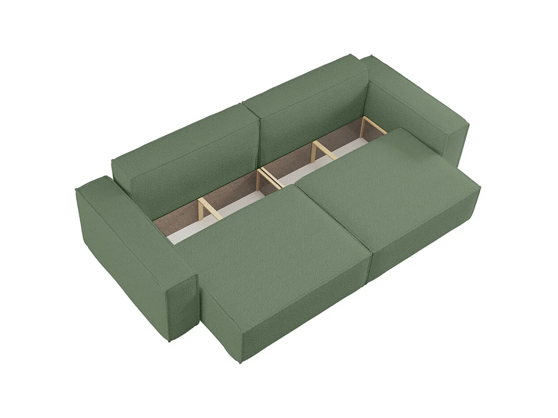 Canapé droit 3 places FARAH convertible en tissu bouclette - Vert