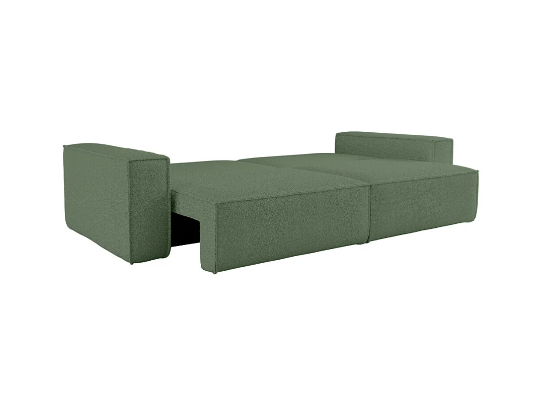 Canapé droit 3 places FARAH convertible en tissu bouclette - Vert