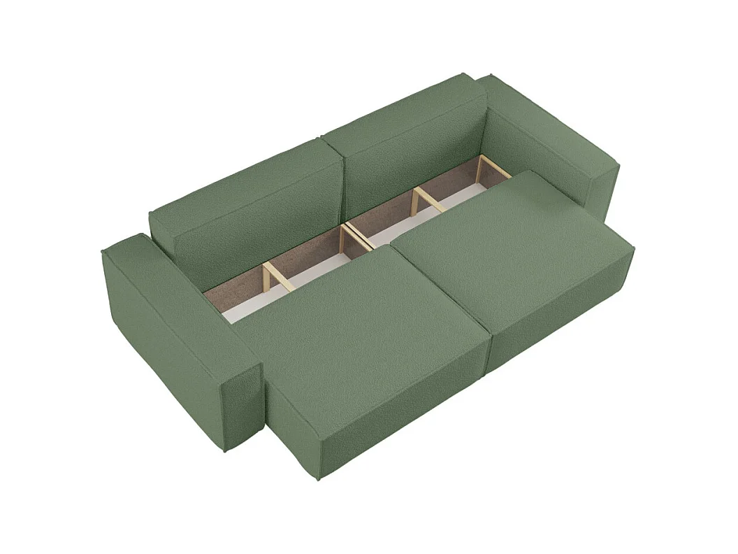Canapé droit 3 places FARAH convertible en tissu bouclette - Vert
