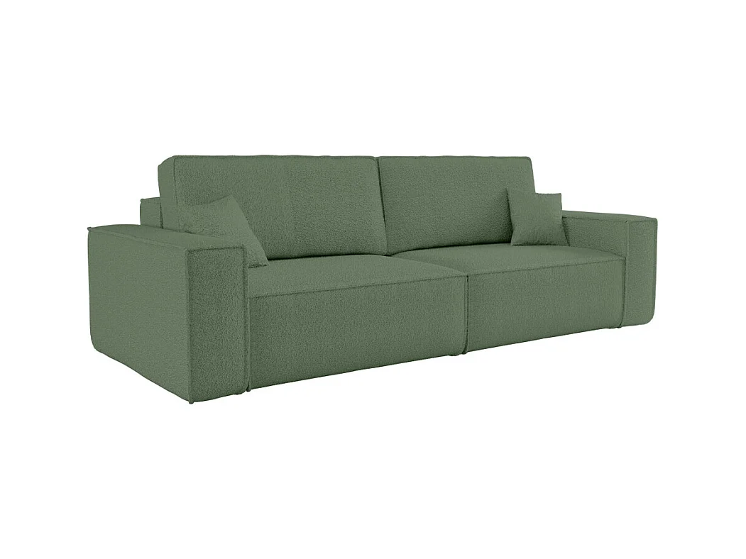 Canapé droit 3 places FARAH convertible en tissu bouclette - Vert
