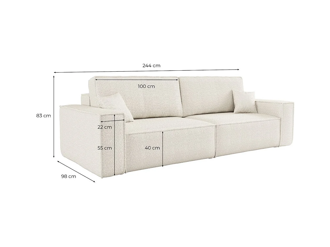 Canapé droit 3 places FARAH convertible en tissu bouclette - Vert