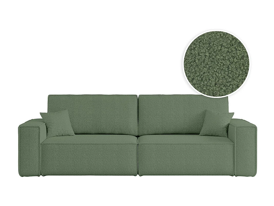 Canapé droit 3 places FARAH convertible en tissu bouclette - Vert