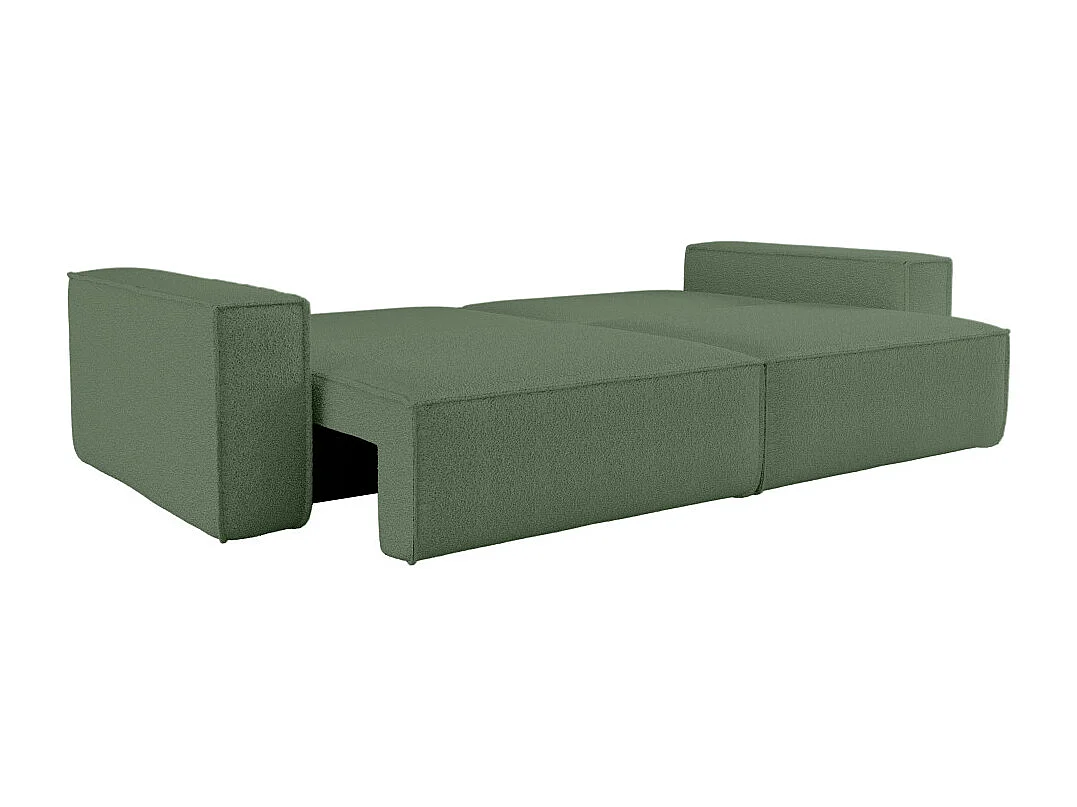 Canapé droit 3 places FARAH convertible en tissu bouclette - Vert