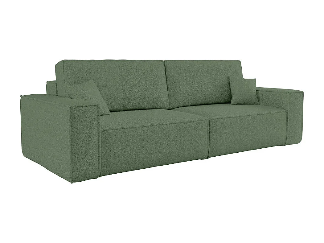Canapé droit 3 places FARAH convertible en tissu bouclette - Vert