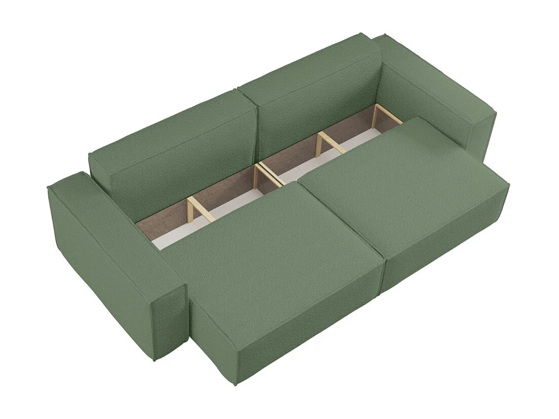 Canapé droit 3 places FARAH convertible en tissu bouclette - Vert