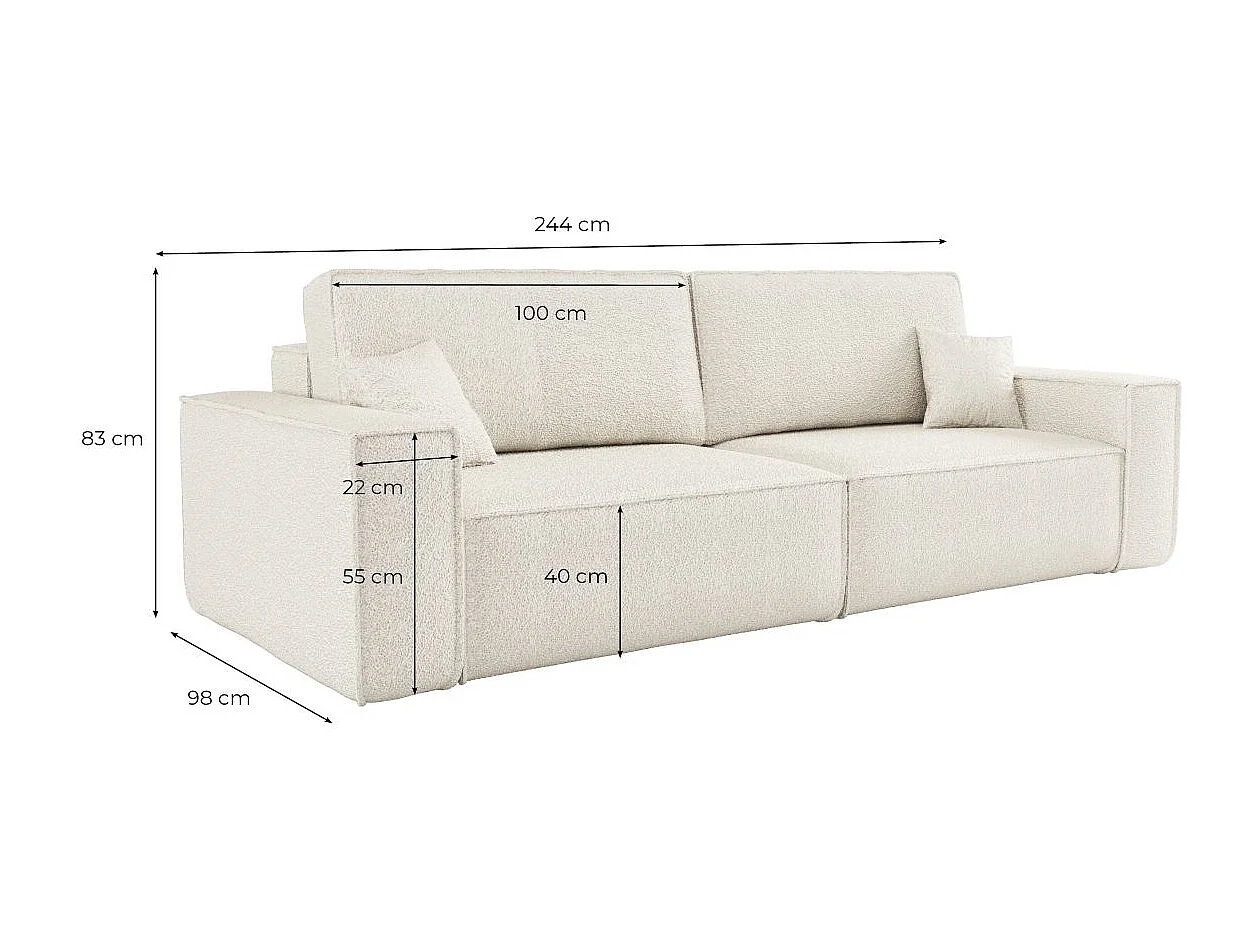 Canapé droit 3 places FARAH convertible en tissu bouclette - Vert