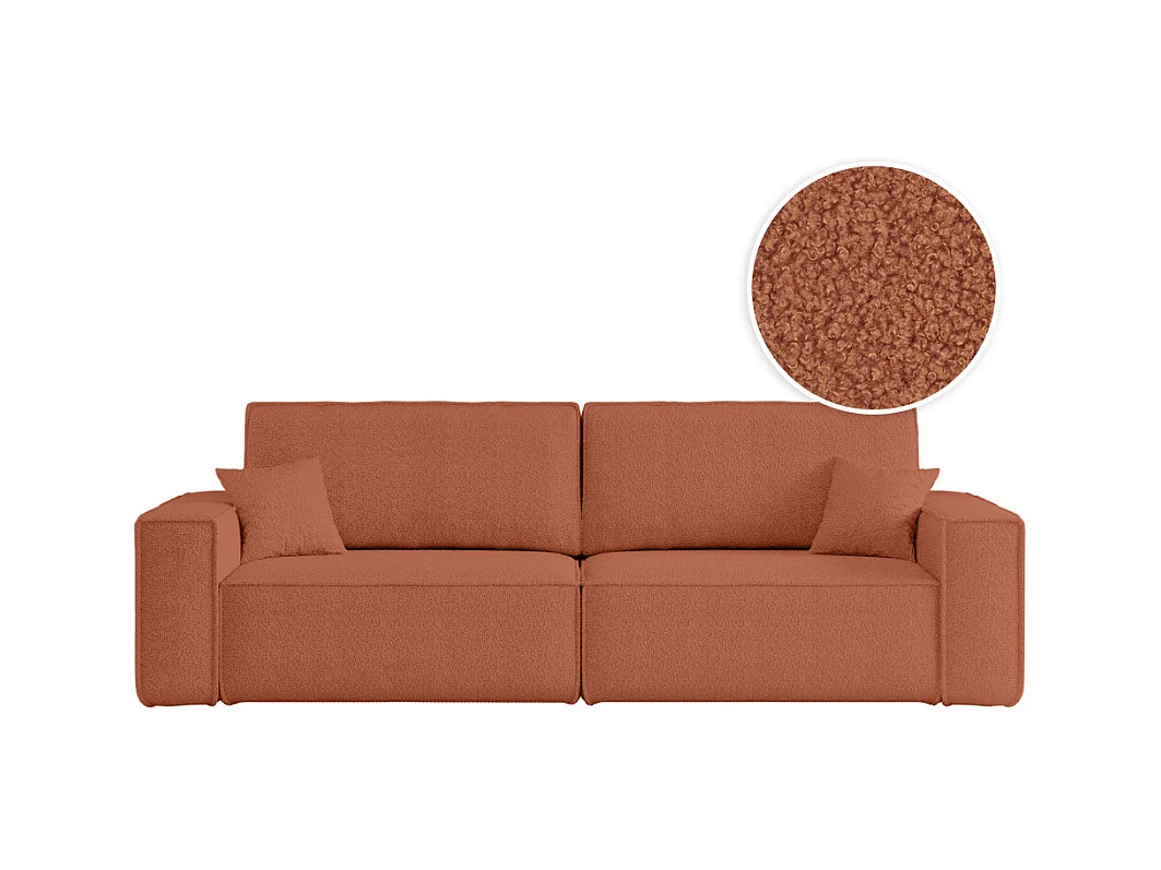 Canapé droit 3 places FARAH convertible en tissu bouclette - Terracotta