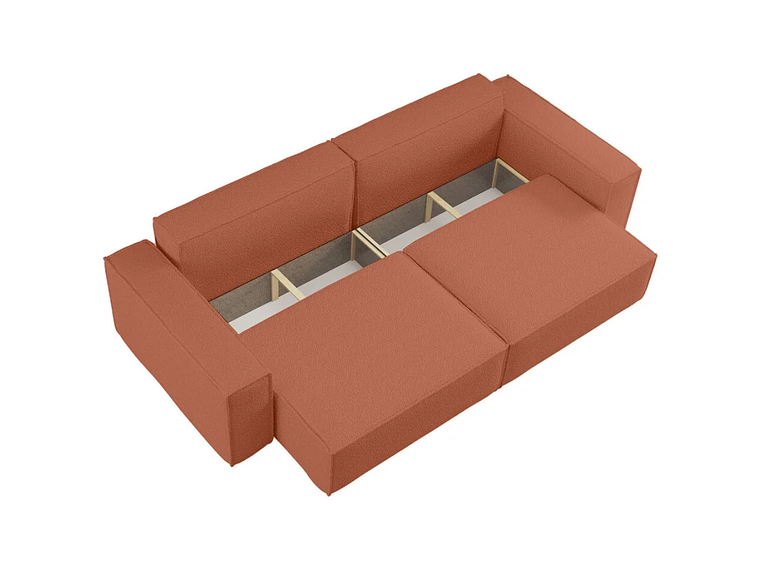 Canapé droit 3 places FARAH convertible en tissu bouclette - Terracotta