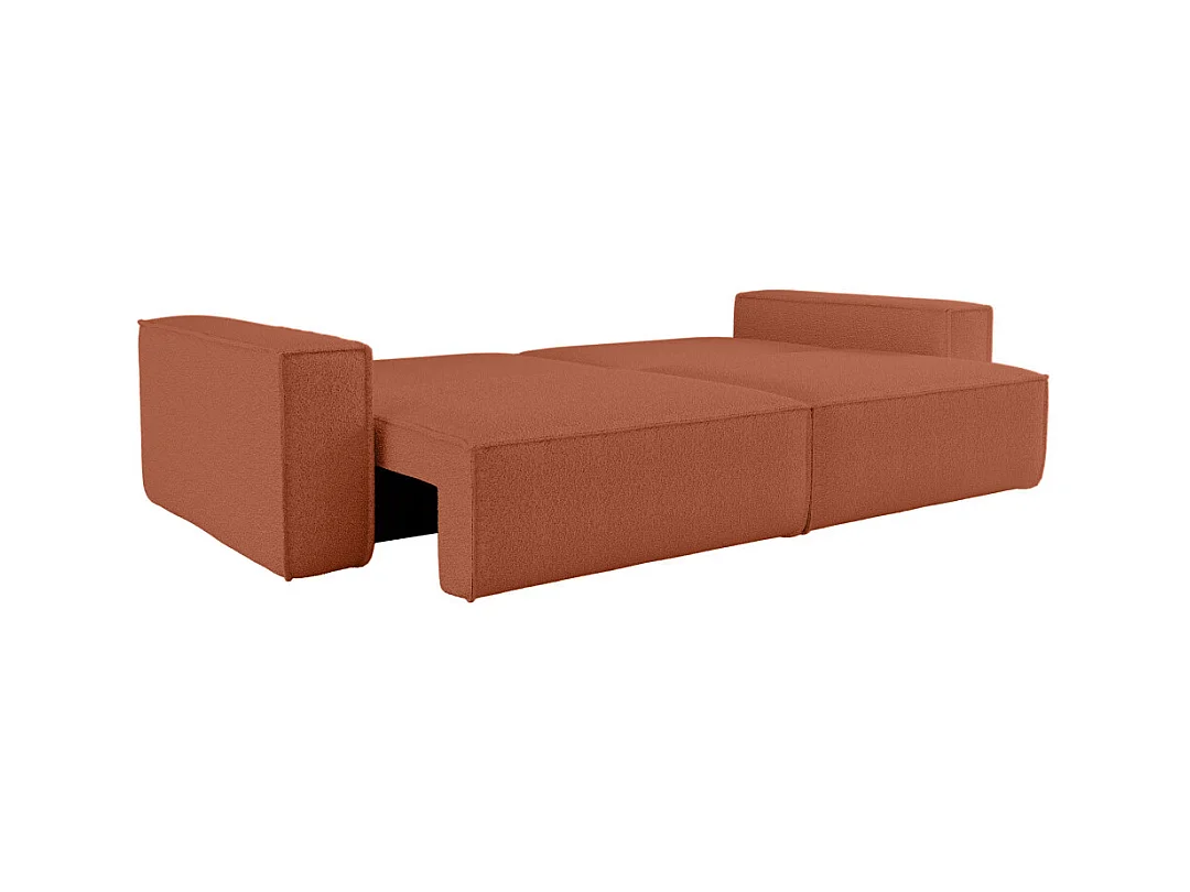 Canapé droit 3 places FARAH convertible en tissu bouclette - Terracotta