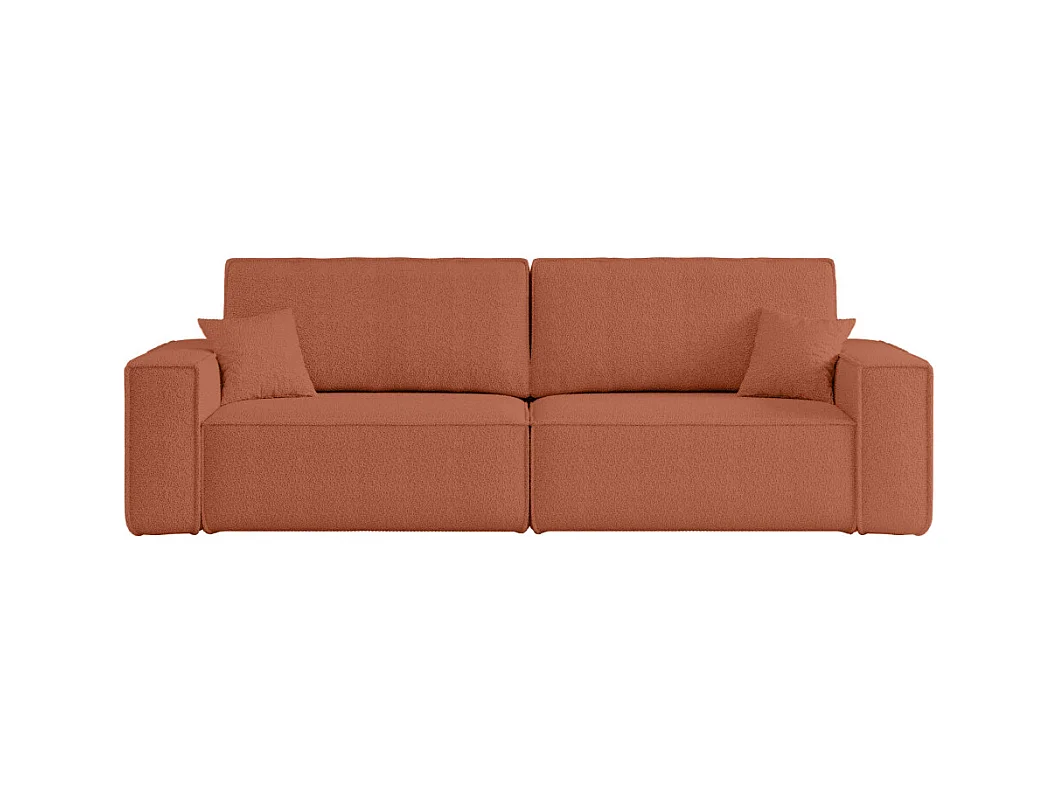 Canapé droit 3 places FARAH convertible en tissu bouclette - Terracotta