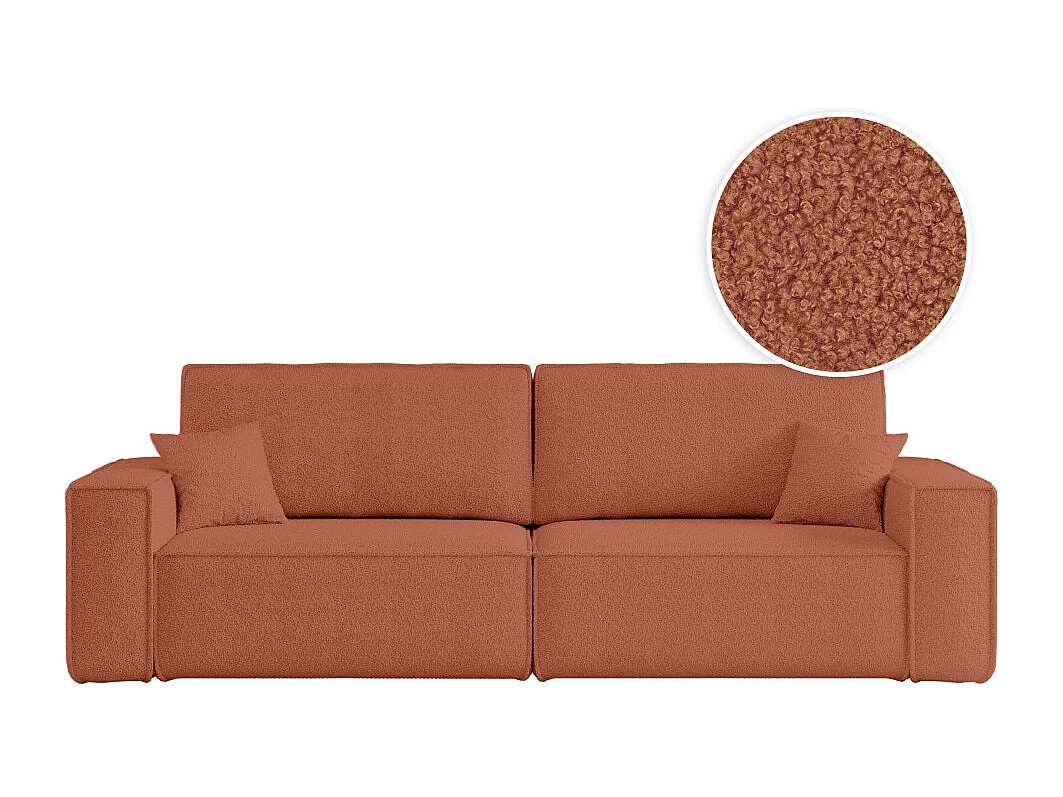 Canapé droit 3 places FARAH convertible en tissu bouclette - Terracotta