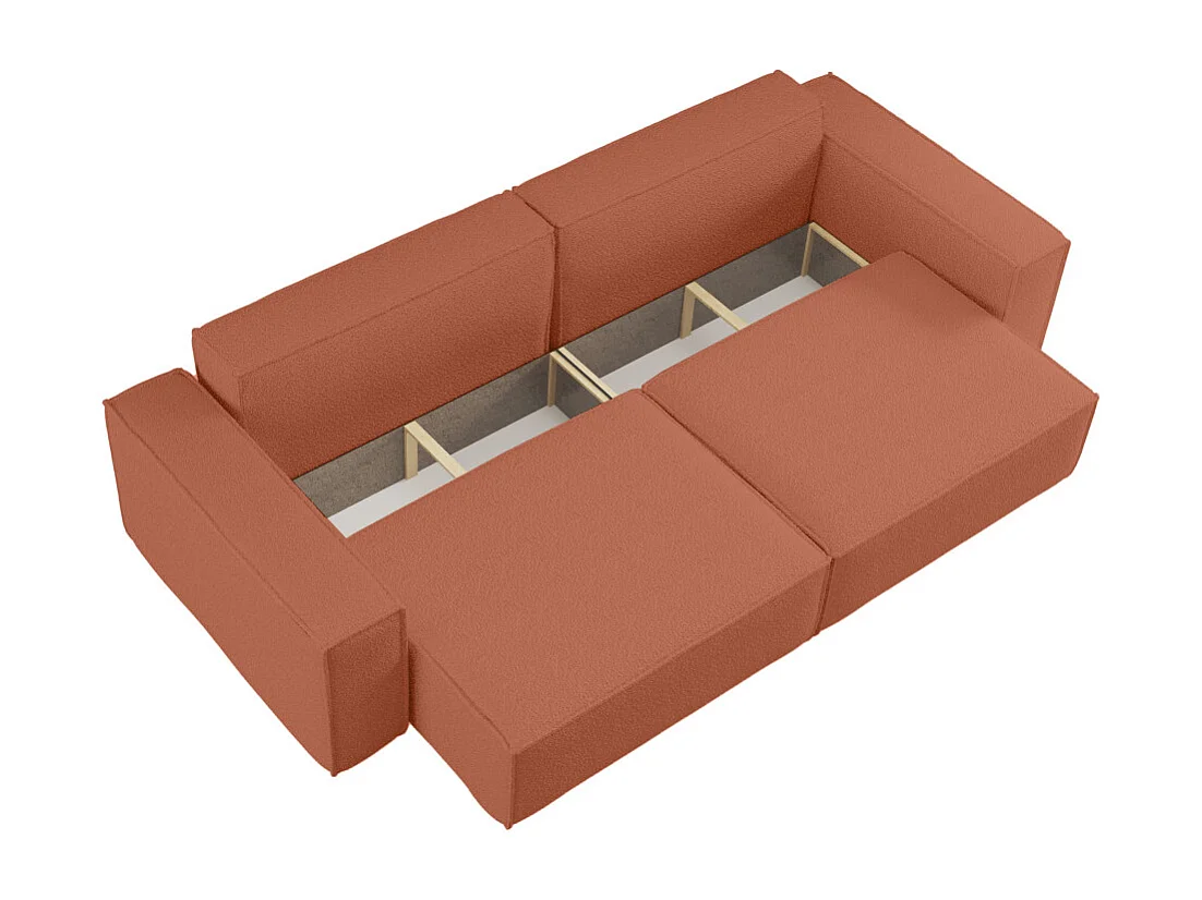 Canapé droit 3 places FARAH convertible en tissu bouclette - Terracotta