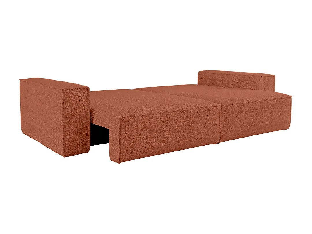 Canapé droit 3 places FARAH convertible en tissu bouclette - Terracotta