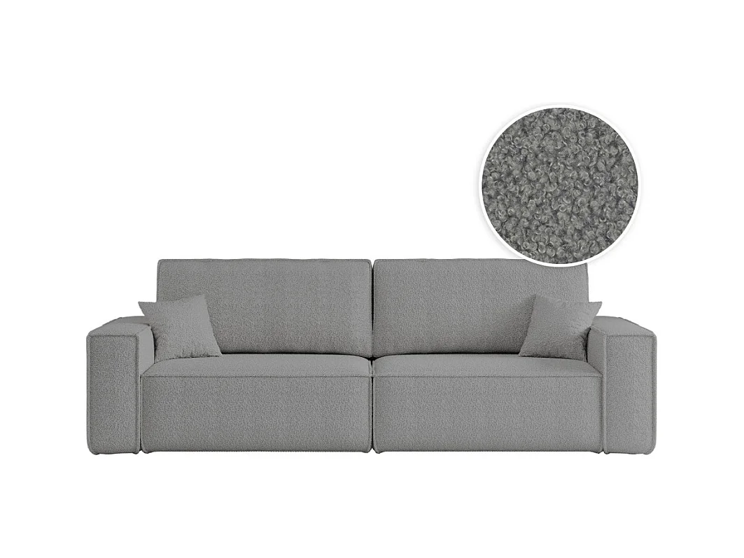 Canapé droit 3 places FARAH convertible en tissu bouclette - Gris