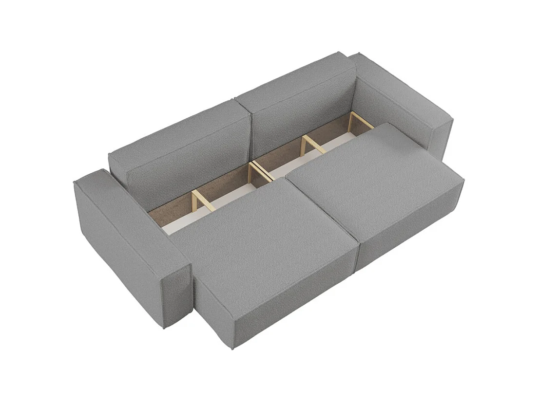 Canapé droit 3 places FARAH convertible en tissu bouclette - Gris