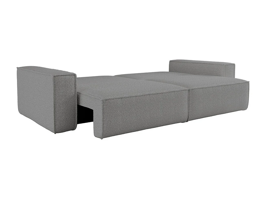 Canapé droit 3 places FARAH convertible en tissu bouclette - Gris