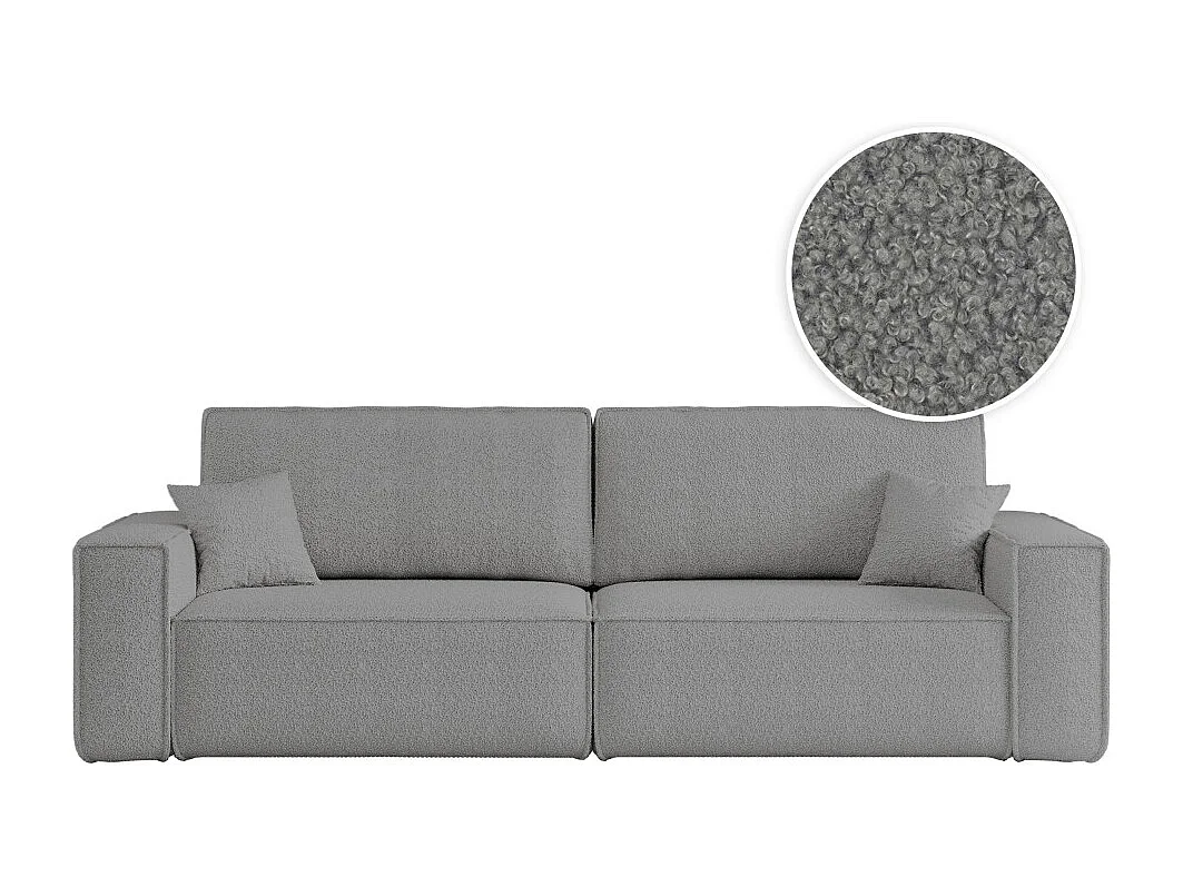 Canapé droit 3 places FARAH convertible en tissu bouclette - Gris