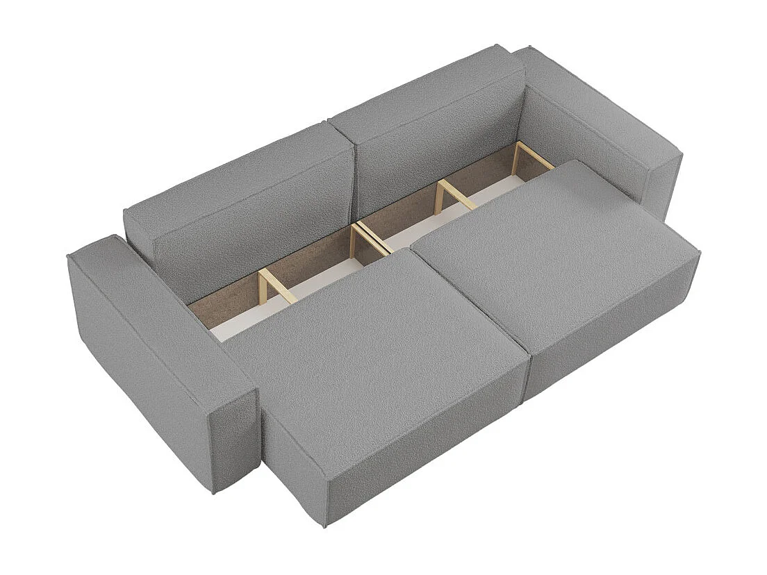 Canapé droit 3 places FARAH convertible en tissu bouclette - Gris