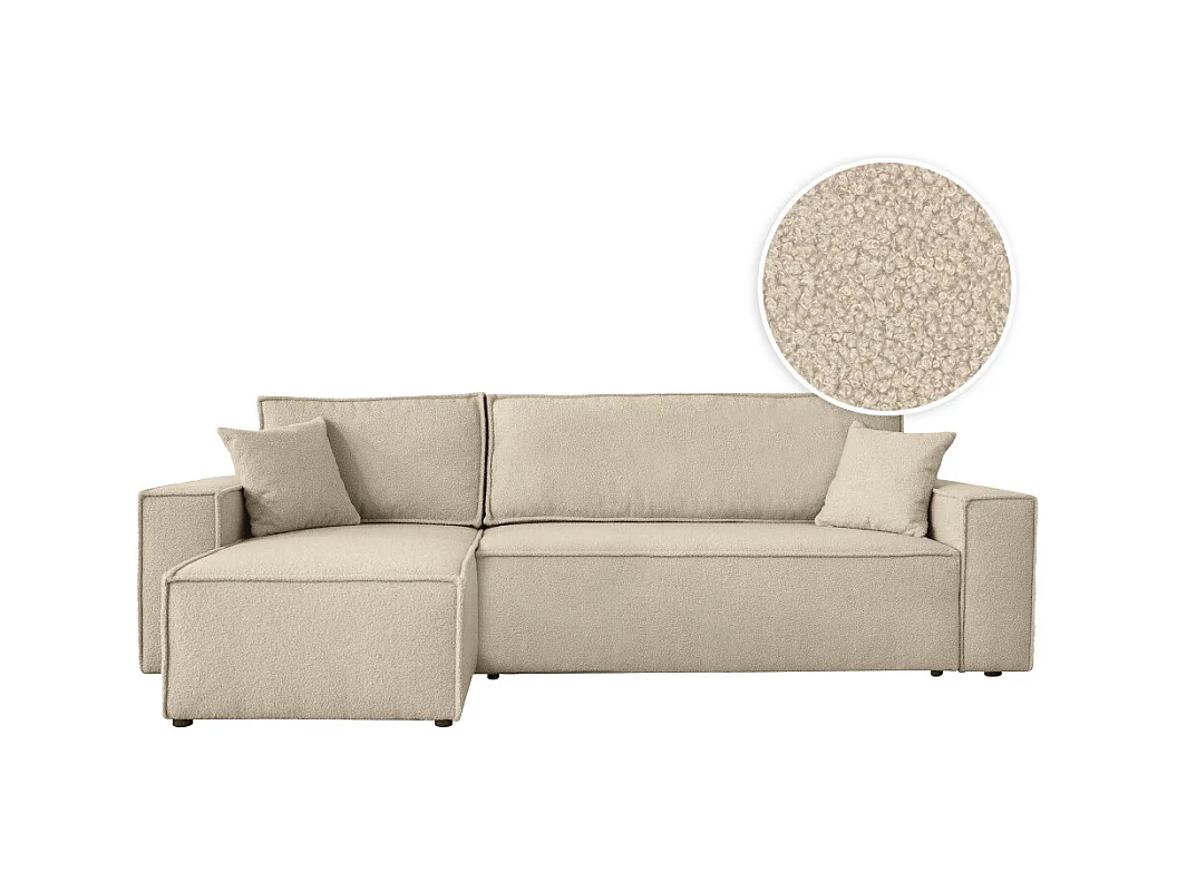 Canapé FARAH d'angle réversible et convertible 4 places en tissu bouclette - Beige