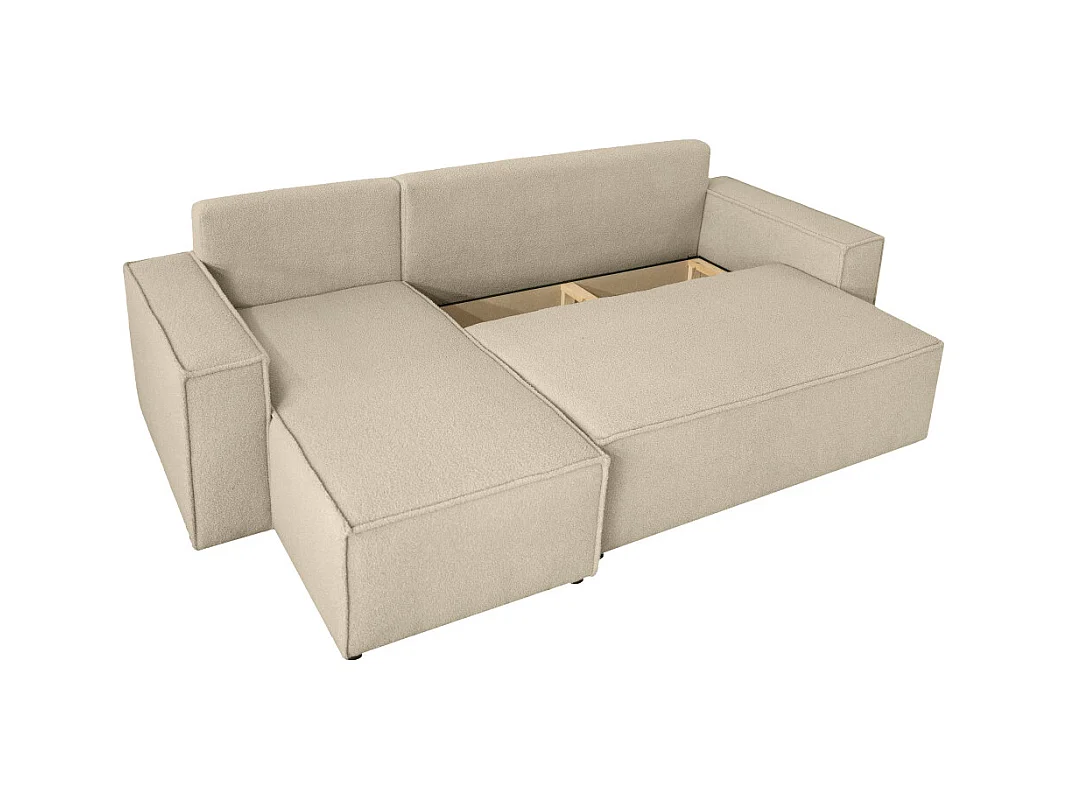 Canapé FARAH d'angle réversible et convertible 4 places en tissu bouclette - Beige