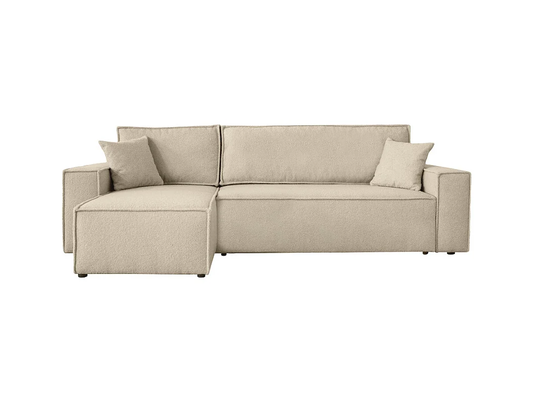 Canapé FARAH d'angle réversible et convertible 4 places en tissu bouclette - Beige