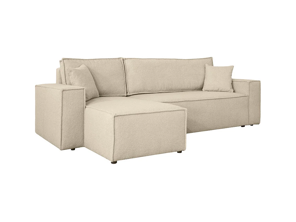 Canapé FARAH d'angle réversible et convertible 4 places en tissu bouclette - Beige