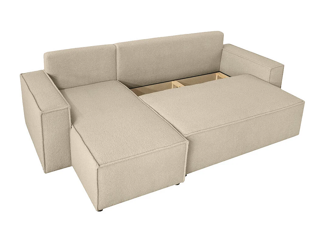 Canapé FARAH d'angle réversible et convertible 4 places en tissu bouclette - Beige