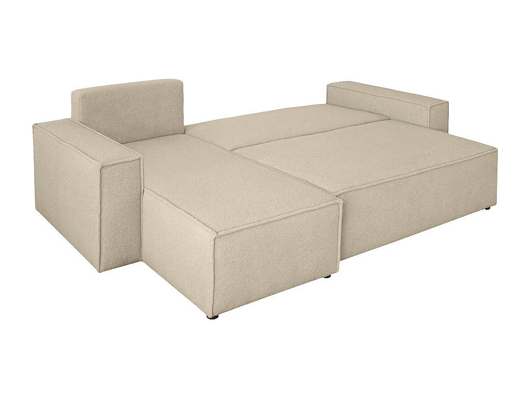 Canapé FARAH d'angle réversible et convertible 4 places en tissu bouclette - Beige