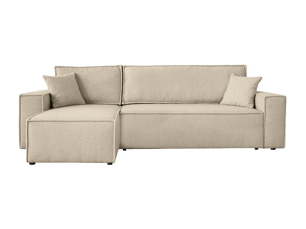 Canapé FARAH d'angle réversible et convertible 4 places en tissu bouclette - Beige