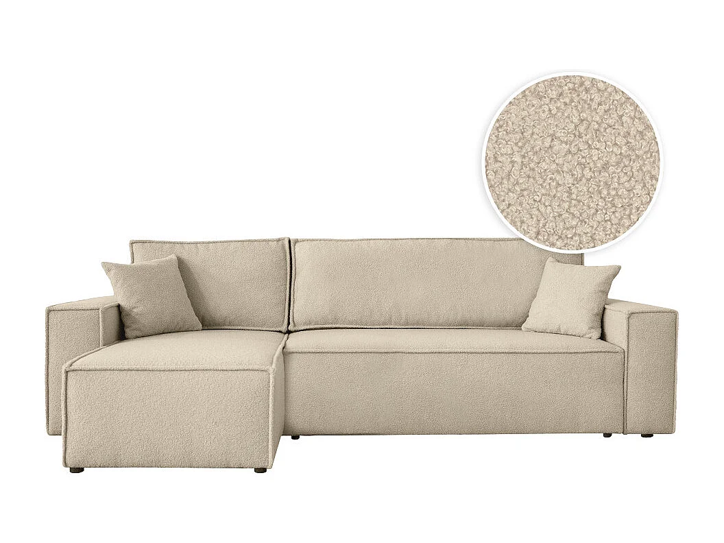 Canapé FARAH d'angle réversible et convertible 4 places en tissu bouclette - Beige