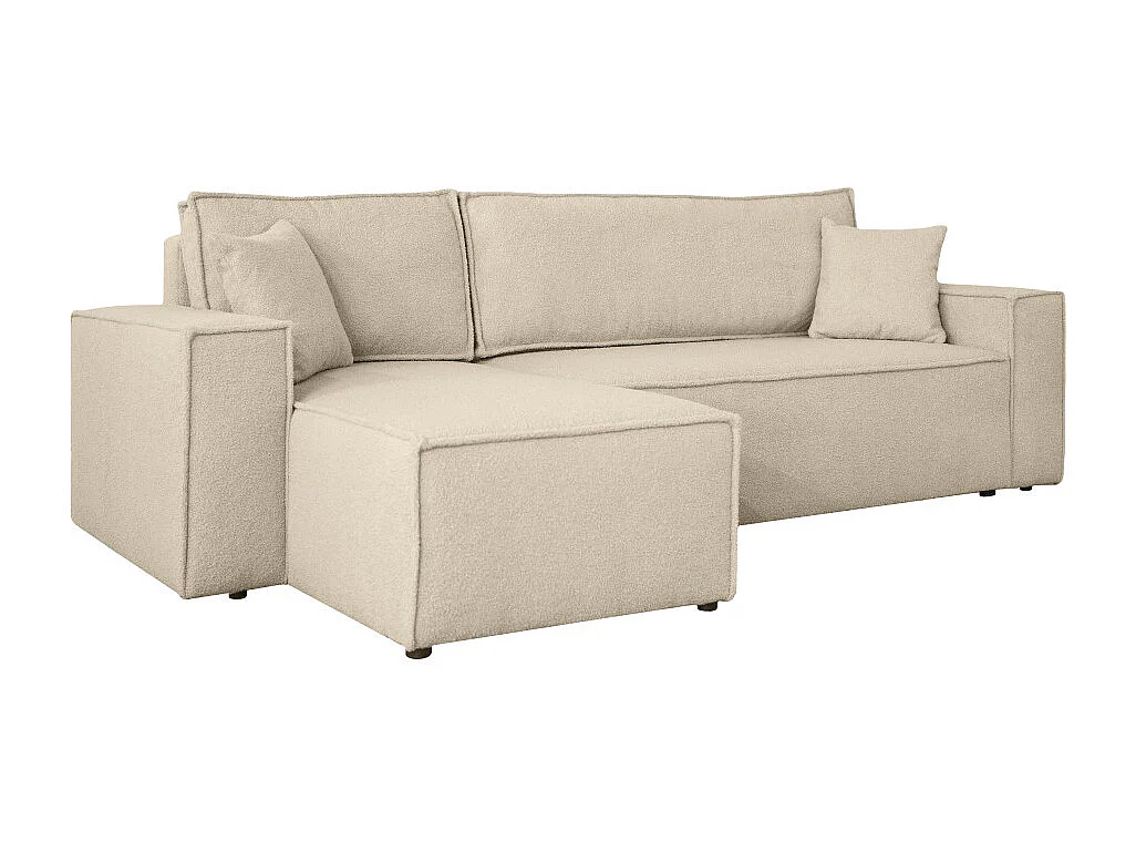 Canapé FARAH d'angle réversible et convertible 4 places en tissu bouclette - Beige