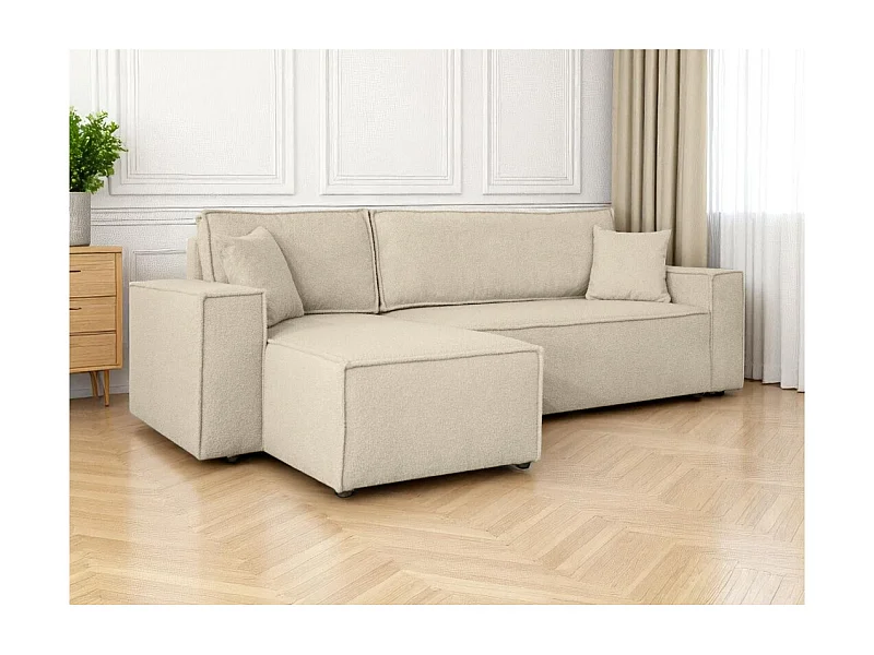Canapé FARAH d'angle réversible et convertible 4 places en tissu bouclette - Beige