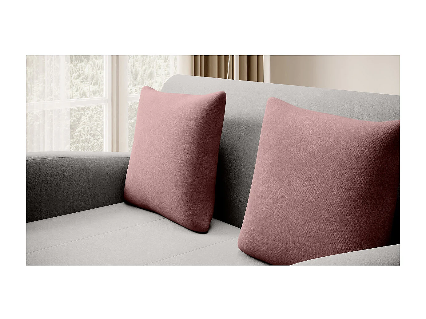 Canapé convertible 2 places SELMA en tissu - Gris clair/Rose